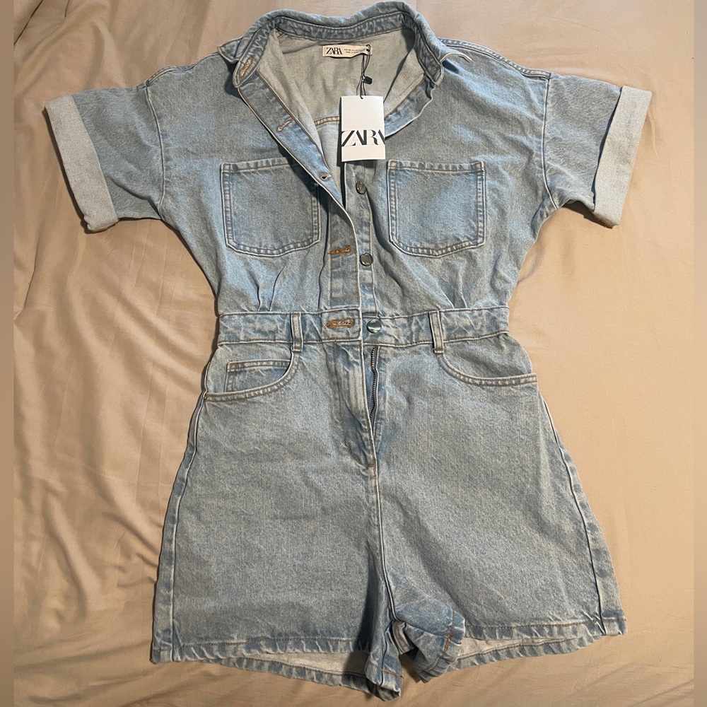 Zara Women's Blue Denim Romper